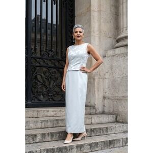 Scott McClintock Vintage White Floral Jacquard Satin Evening Gown Dress Size 6